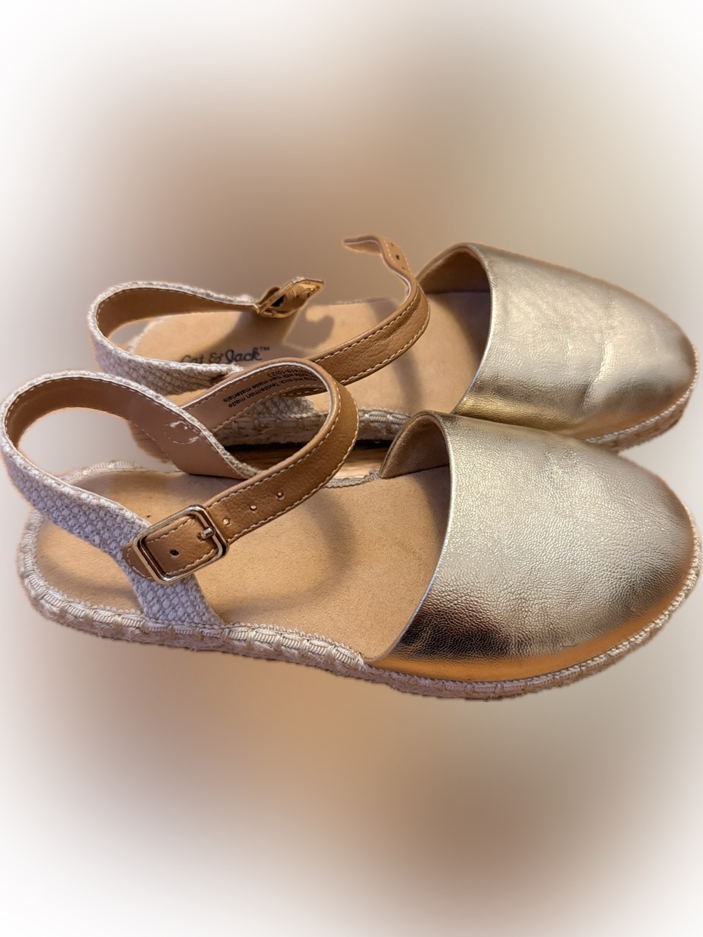 NWOT Cat & Jack Gold Metallic and Tan Girls' Espadrille Sandals